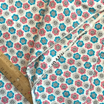 BTY Vintage Small Floral Fabric Pink Turquoise Cotton Print - Image 1 of 4