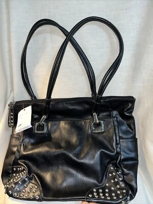 NUEVO Bolso de Mano Con Etiqueta Kathy Van Zeeland Ring The Alarm LUX Cuero Negro Tachonado Foto 1 de 4