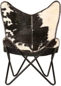 Cowhide Leather Butterfly Chair Relax Seat Modern Lounge Accent Chair Hair-on - Picture 1 of 12