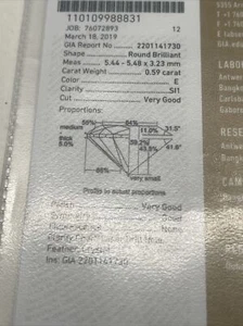 0.59 Carat Round Loose Diamond, E, SI1, Very Good, GIA Certified - Picture 1 of 2
