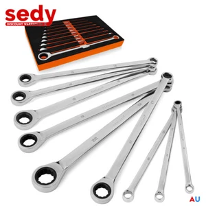9Pcs Extra Long Double Ring Cr-V Ratchet Spanner Set 72 Tooth 8-22MM Metric Tool - Picture 1 of 9