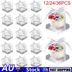 12/24/36x Clear Single Cupcake Boxes with Ribbon PVC Case Wedding Party Gift Box - Picture 1 of 8