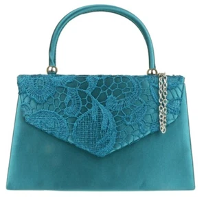Women Lace Satin Flap Handle Clutch Bag Wedding Party Night Out - Picture 1 of 16