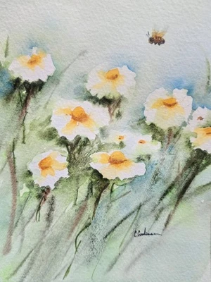 Original Signed Watercolor Painting. Floral. Daisies. Wildflowers. Wall Art.Boho - Image 1 of 2