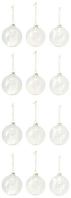 Christbaumkugeln Glas Ø8cm mit weißen Trockenblumen Weihnachtskugeln 12 Stück - Bild 1 von 4