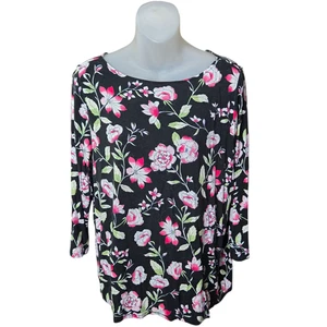 J Jill Womens Dark Romantic Floral Wearever Top Size Medium Cottagecore Feminine - Picture 1 of 11