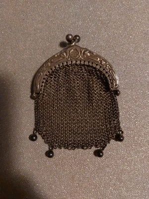 Ancien Porte Monnaie d'Aumonière En Cote De Maille Argent Massif  - Art Nouveau - Photo 1/4