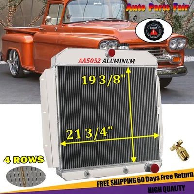 4-ROW ALUMINUM RADIATOR FIT 1955 56 57 58 59 CHEVY TRUCK PICKUP SUBURBAN/APACHE Foto 1 de 4