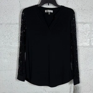 Kasper Women's Split-Neck Lace-Sleeve Blouse - Black small $ - Picture 1 of 10