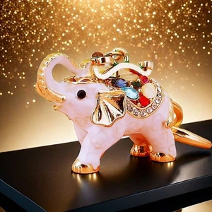 White Gold Elephant Colourful Diamante Rhinestone Bag Charms Handbag Keyring - Picture 1 of 7