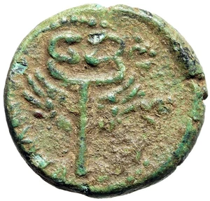 Domiciano AE16 de Cesarea Marítima Judea "Caduceo alado" Bueno Muy fino - Imagen 1 de 5