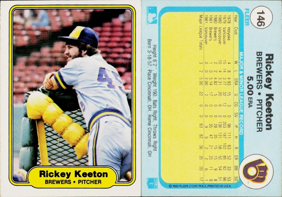 1982 Fleer Baseball Card #146 Rickey Keeton - Image 1 of 1