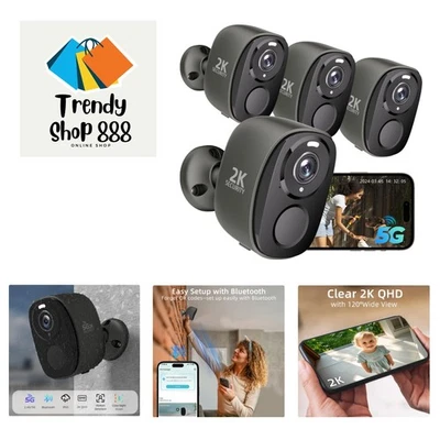 4PC 2.4G/5GHz WiFi Security Cameras Wireless Outdoor,2K Battery Home Security... - Image 1 of 4