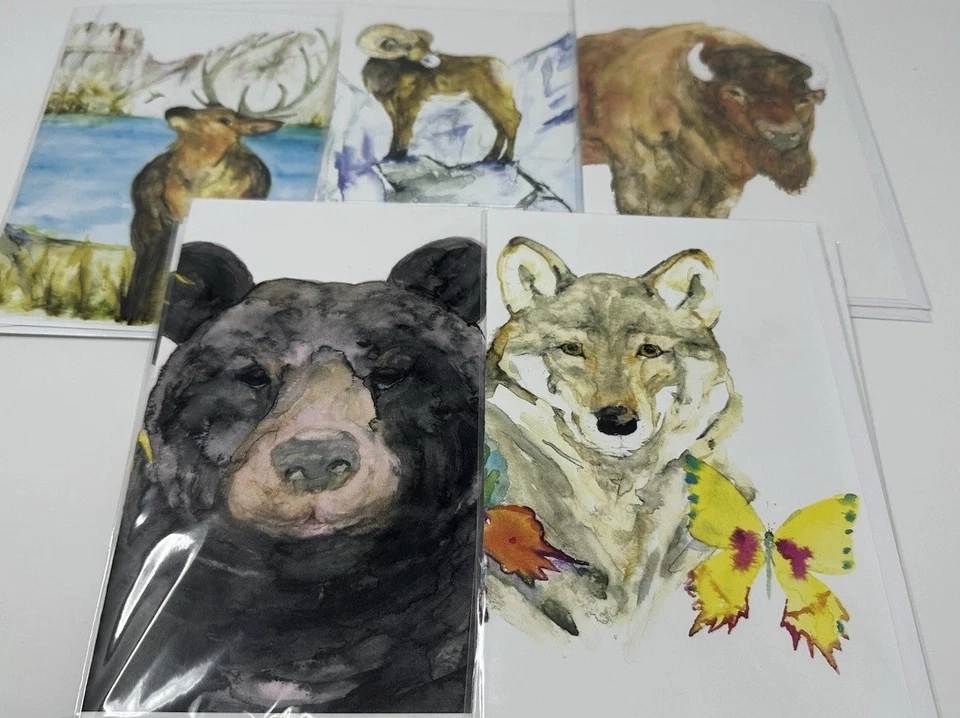 Cartões Jurcak de junho ELK BISON BEAR WOLF RAM 10x variedade com envelopes - Imagem 1 de 1