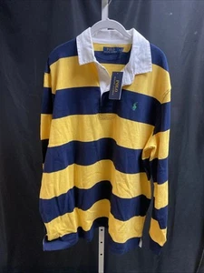 NEW Polo Ralph Lauren Rugby Yellow Blue Stripe Vintage SZ XL White Collar FRB2 - Picture 1 of 6