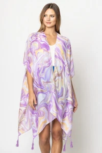 Kimono Anthropologie para mujer tropical con estampado de bordes con borla Beach Resort - Imagen 1 de 5