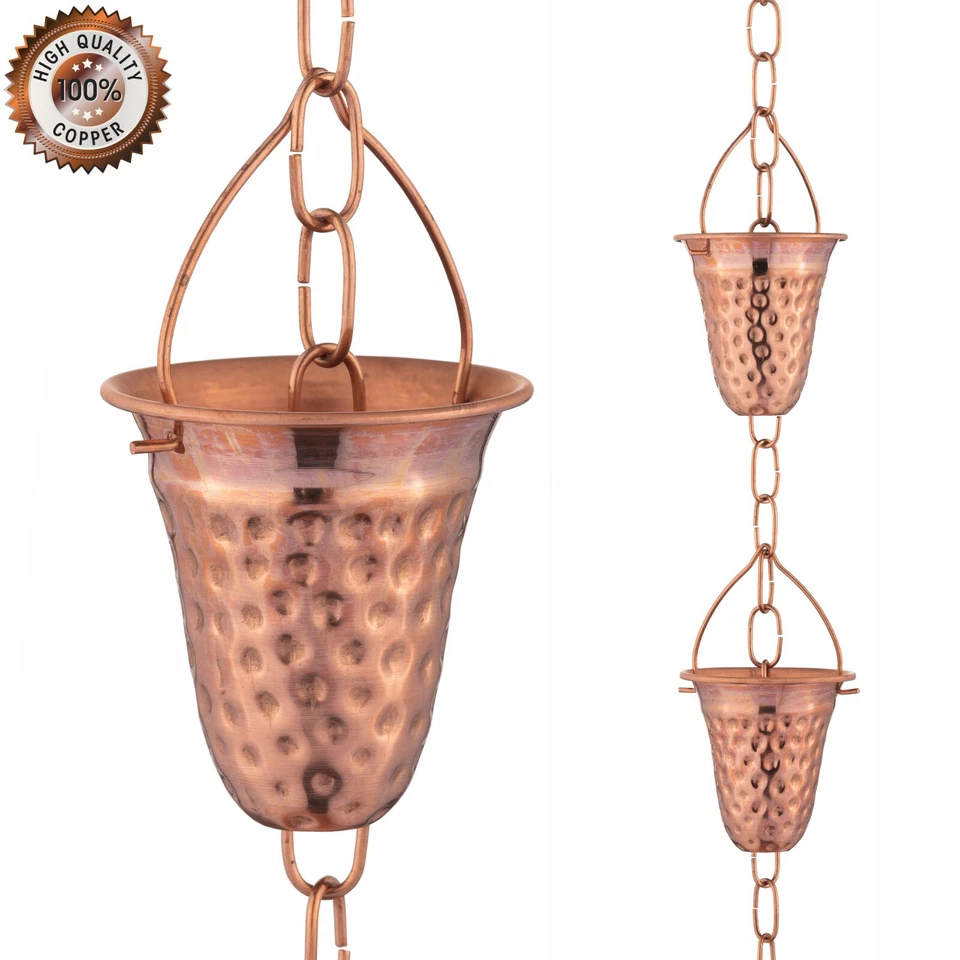 Marrgon Copper Water Chain with Bell Shaped Cups – Durable & Thick Rain Chain - Image 1 of 4