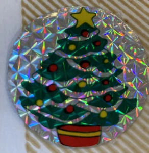 Vintage 1980’s 1.5” Prism Circle Christmas Tree Sticker - Bild 1 von 1