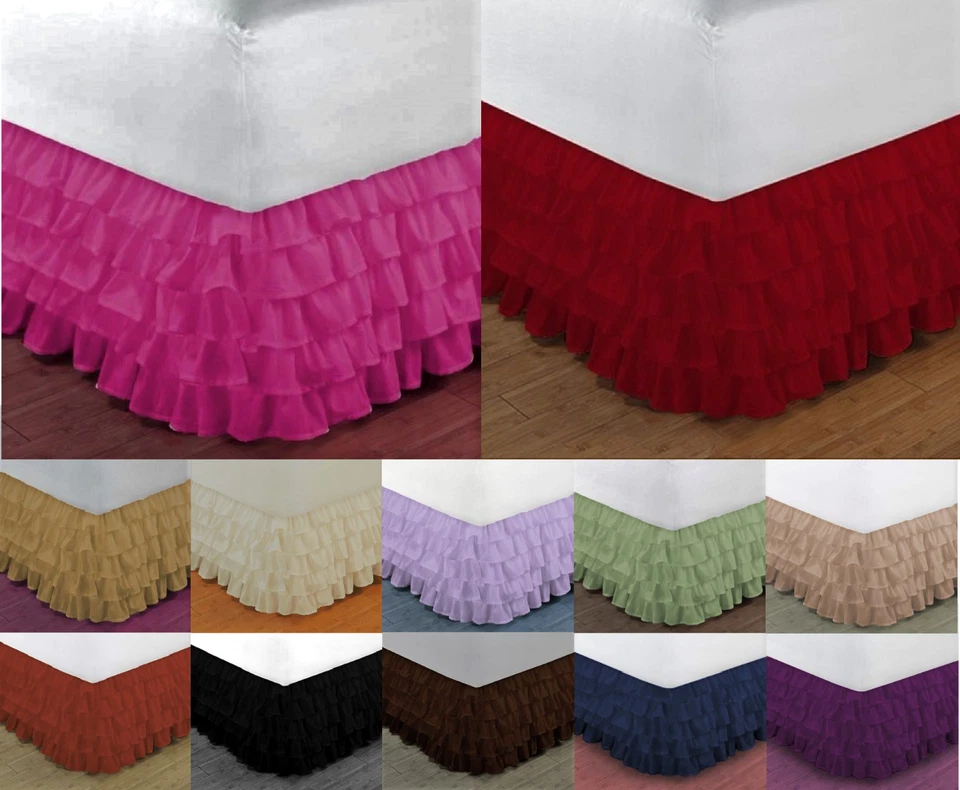 1 GYPSY SOLID MULTI RUFFLE DRESSING BED SKIRT WITH PLATFORM 20" INCH DROP - Image 1 of 1