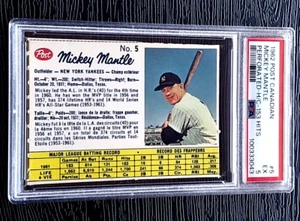 1962 POST CANADIAN MICKEY MANTLE BASEBALL CARD #5 153 HITS HAND CUT PSA 5 EX - Picture 1 of 6