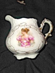 Vintage BAVARIA Madame in Pink Hands Painted Unique Mini Pitcher - Picture 1 of 7