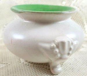 White Glazed 3 Leg Planter with Green Interior - Made In Japan - Picture 1 of 5
