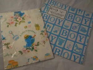 2 Vintage Flat Gift Wrap Baby Shower Baby Boy NIP - Picture 1 of 1