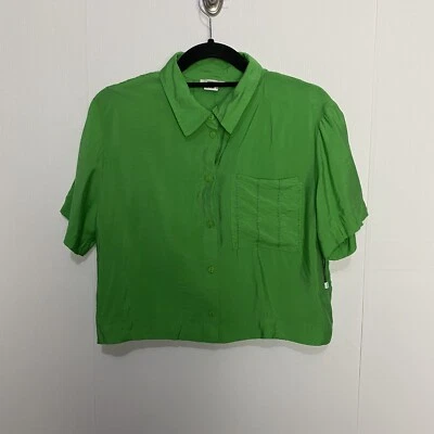 Jason Wu Women’s Green Short Sleeves Cropped Blouse Size Medium. - Image 1 of 4