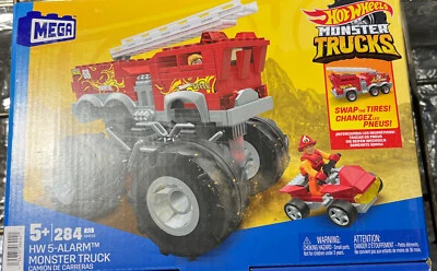 Mega Hot Wheels 5 ALARM MONSTER TRUCK Toy Car Building Set 284 pieces HHD19 NEW - Image 1 of 2