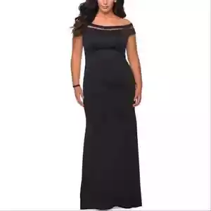 Vestido ajustado La Femme Curve negro con hombros descubiertos jersey talla 18 original $398 - Imagen 1 de 2