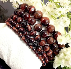 Pulsera de ojos de tigre rojo piedra preciosa curativa 4 mm 6 mm 8 mm 10 mm 12 mm - Imagen 1 de 12