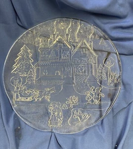 VTG Italy Vereria Etrsca Holiday Village 14-3/4” Heavy Glass Platter Christmas - Picture 1 of 12
