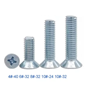 4#-40 6#-32 8#-32 10#-24 10#-32 Zinc Plated Phillips Countersunk Machine Screws - Picture 1 of 5