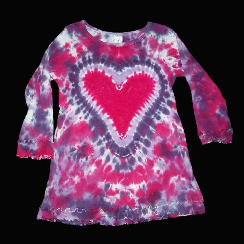 Tie Dye Ruffled Long Sleeve Dress Purple & Pink Heart 2T Toddler Hippie Tye Dyed - Image 1 of 1