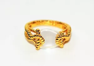 Natural Moonstone Ring 18K Solid Gold 3.79ct Solitaire Ring Gold Ring Rope Ring - Picture 1 of 12