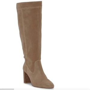 NWT Vince Camuto Casey Genuine Suede Knee High Heeled Boots in Biscotti Sz. 10 - Picture 1 of 12