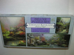 Vintage Thomas Kinkade Deluxe Puzzle Set 3 dimensioni complete 100, 550, 700 nuovo con scatola 1997  - Foto 1 di 5