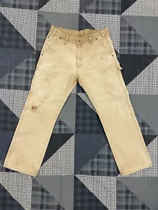 Vintage 90s Dickies Pants Mens 35x30 Brown Tan Distressed Canvas Faded Stained - Picture 1 of 12