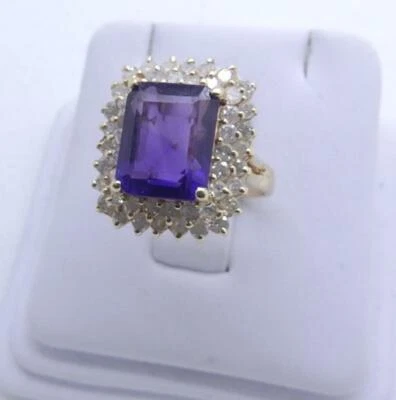 Anillo de amatista y diamantes 14K talla esmeralda de 3,00 quilates púrpura con diamantes talla 5 Foto 1 de 4