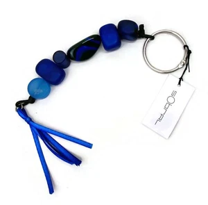 Sobral Brazil Indiana Chunky Blue Statement Artist Made Key Chain Ring - Picture 1 of 6
