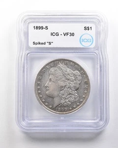 1899-S Morgan Silver Dollar Mint Error Spiked "S" VF30 ICG *1635 - Picture 1 of 3