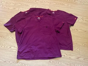 3 Dickies Scrub Top Adult 2XL Burgundy Short Sleeve Breast Pocket - Picture 1 of 5