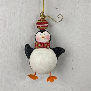 Weihnachtsschmuck Pinguin mit Fliege tanzend glitzerndes Glas Weihnachtsdeko - Bild 1 von 2