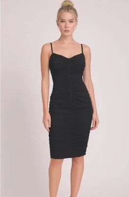 Byron Lars Beauty Mark Ruched Fitted Stretchy Bodycon Black Dress sz 6 Lined NEW - Image 1 of 4