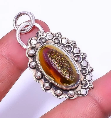 Colgante de diseño de plata de ley 925 druso ágata púrpura titanio 1,95" A397 Foto 1 de 4