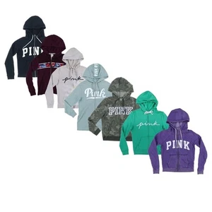 Victoria's Secret Pink Hoodie Full Zip Sweatshirt Hooded Jacket Lightweight New - Picture 1 of 21