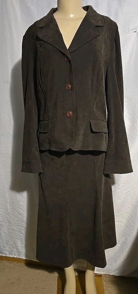 Norton McNaughton Maxi Falda Blazer Chaqueta Traje Talla 14 Marrón Gamuza Como Forrado Foto 1 de 4