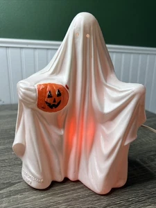 VTG BELCO LIGHTS GHOST W/ PUMPKIN 9" HALLOWEEN LAMP Plastic Blow Mold Tabletop - Picture 1 of 9