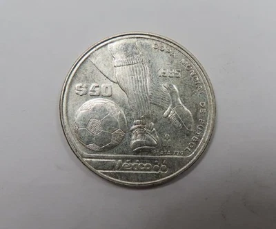 Мексика чемпионата мира 1985 большой .720 серебро 50 песо монета BU очень редкая - Изображение 1 из 2