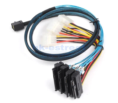 Mini SAS SFF-8643 to 4SFF-8482 Connector with IDE Power Port Hard Drive Cable 1M - Image 1 of 4